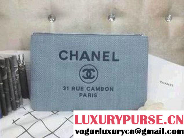 Chanel Deauville Canvas Clutch Bag in Light Blue 2014