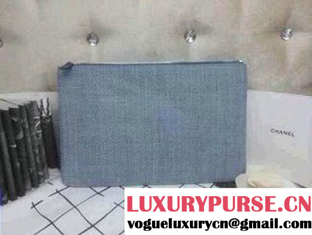 Chanel Deauville Canvas Clutch Bag in Light Blue 2014