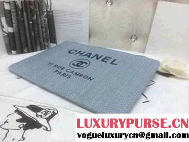 Chanel Deauville Canvas Clutch Bag in Light Blue 2014