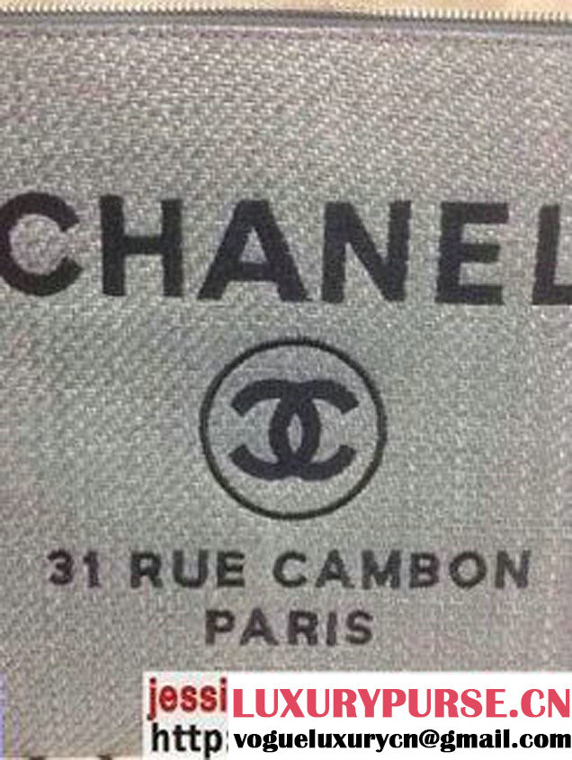 Chanel Deauville Canvas Clutch Bag in Light Blue 2014