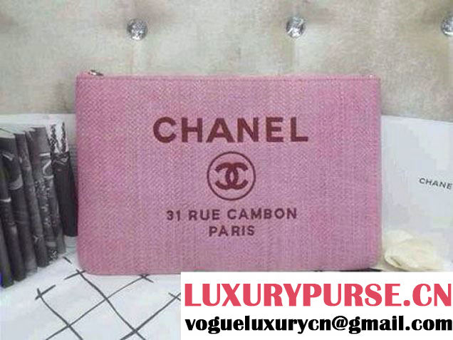 Chanel Deauville Canvas Clutch Bag in Pink 2014