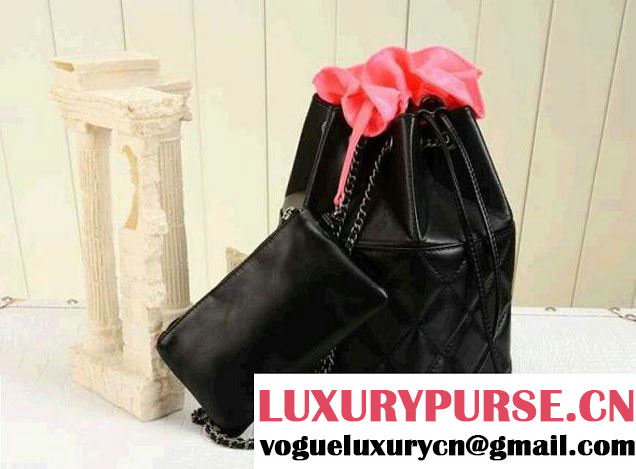 Chanel Drawstring Bucket Bag Black 2014