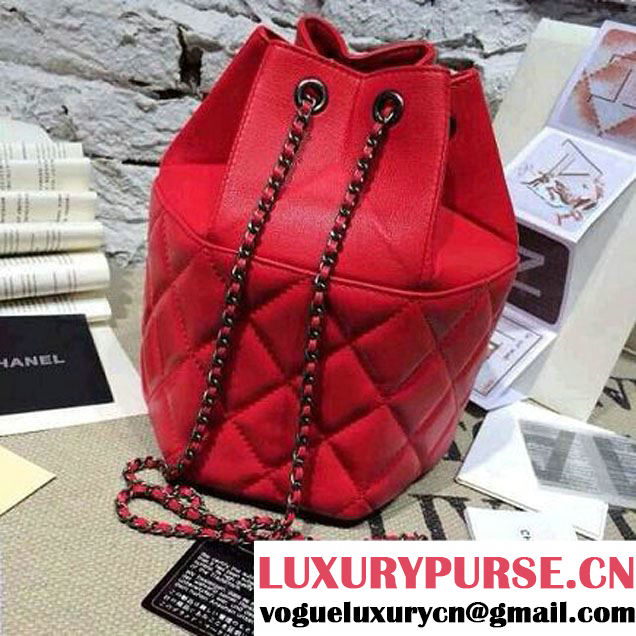 Chanel Drawstring Bucket Bag Red 2014