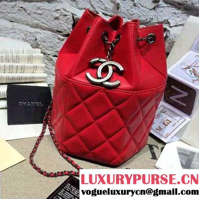 Chanel Drawstring Bucket Bag Red 2014