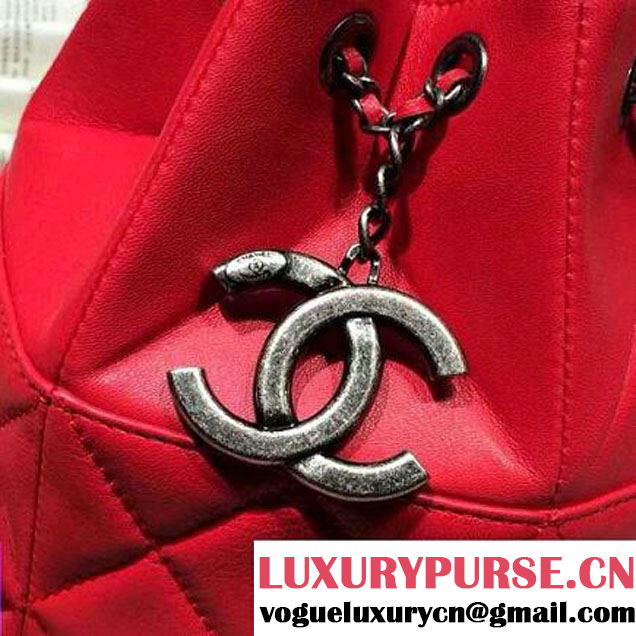 Chanel Drawstring Bucket Bag Red 2014