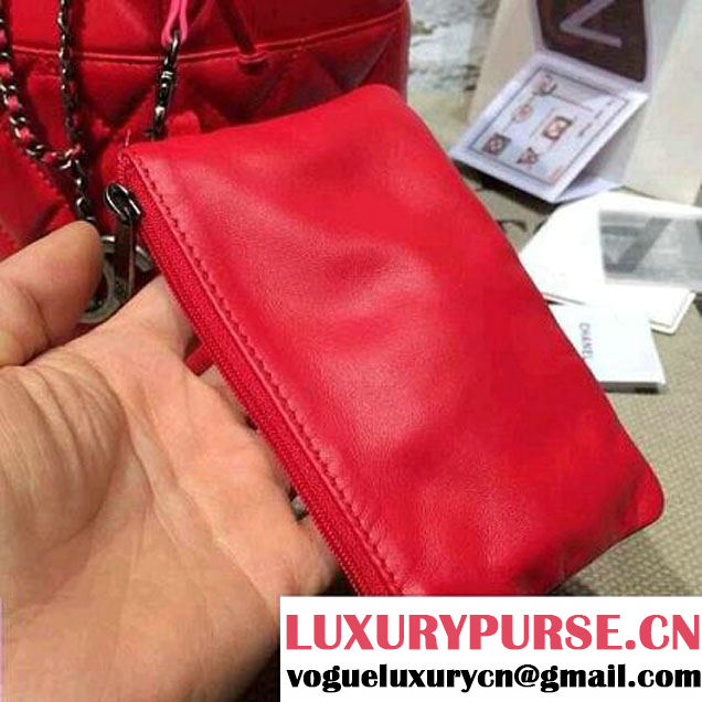 Chanel Drawstring Bucket Bag Red 2014