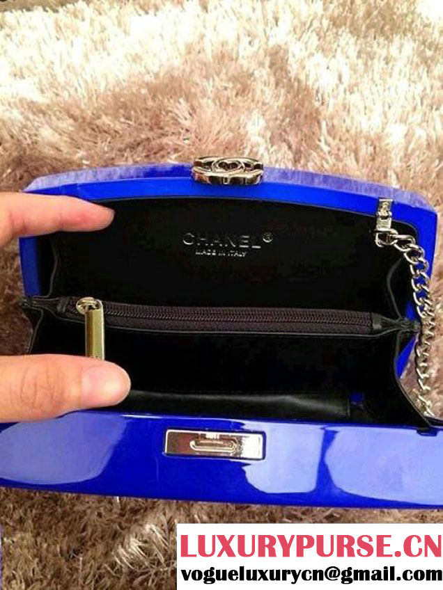 Chanel Statement Chain Cross body Clutch Bag in Blue Spring 2015