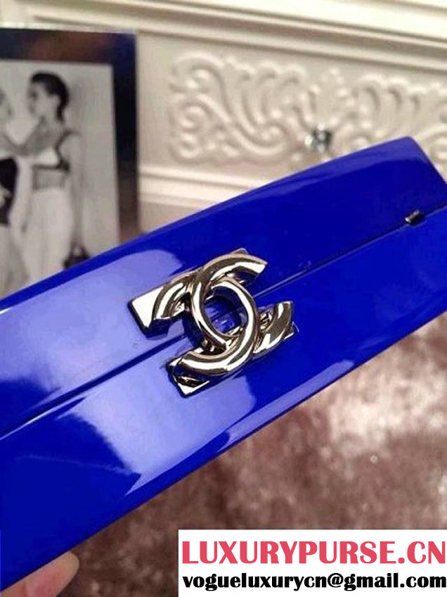 Chanel Statement Chain Cross body Clutch Bag in Blue Spring 2015