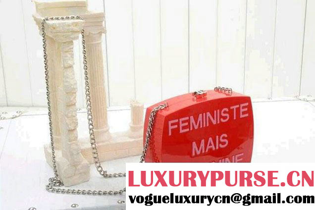 Chanel Statement Chain Cross body Plexiglass Minaudiere Clutch Bag A94606 in Red Spring 2015