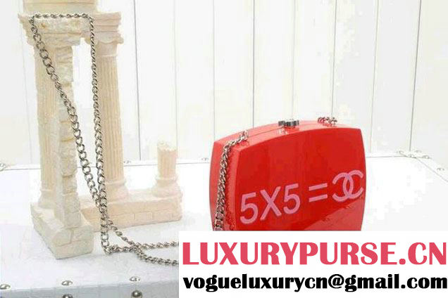 Chanel Statement Chain Cross body Plexiglass Minaudiere Clutch Bag A94606 in Red Spring 2015