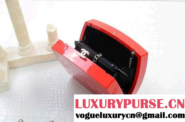 Chanel Statement Chain Cross body Plexiglass Minaudiere Clutch Bag A94606 in Red Spring 2015