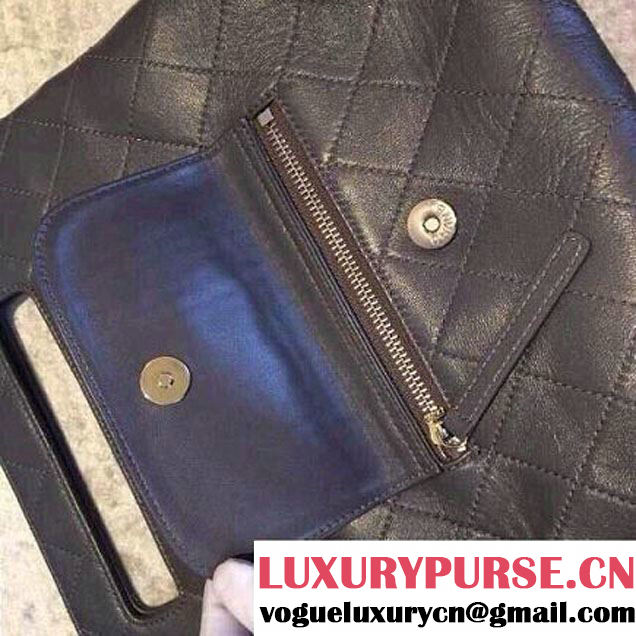 Chanel Canvas Clutch Bag Black with Front Pocket Spring 2015