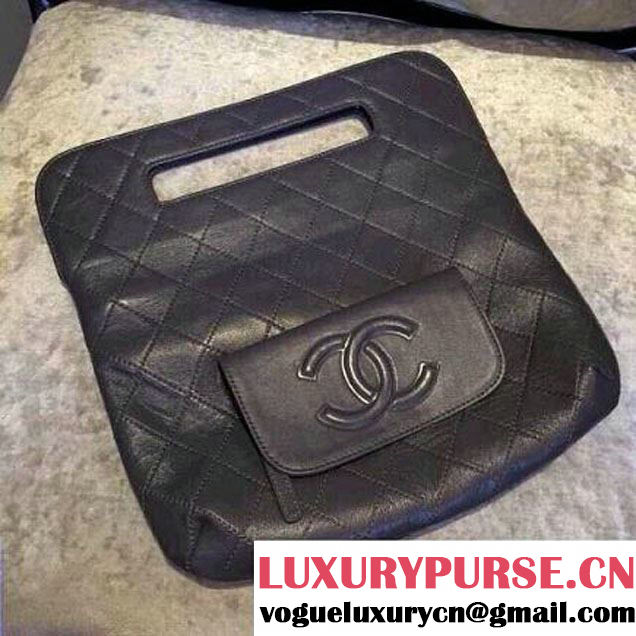 Chanel Canvas Clutch Bag Black with Front Pocket Spring 2015