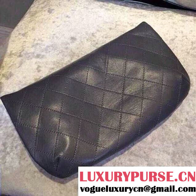 Chanel Canvas Clutch Bag Black with Front Pocket Spring 2015