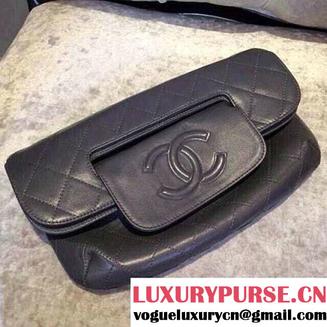 Chanel Canvas Clutch Bag Black with Front Pocket Spring 2015