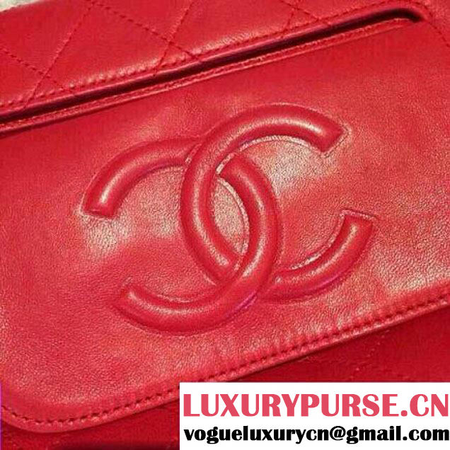 Chanel Canvas Clutch Bag Red with Front Pocket Spring 2015