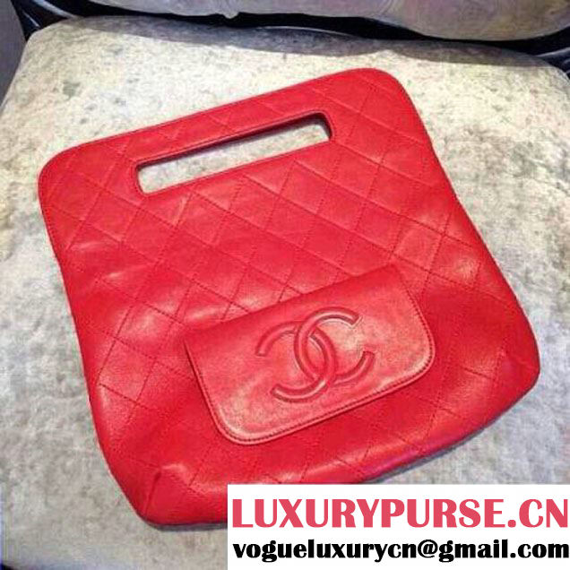 Chanel Canvas Clutch Bag Red with Front Pocket Spring 2015