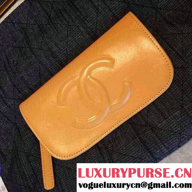 Chanel Canvas Clutch Bag Black/Apricot with Front Pocket Spring 2015
