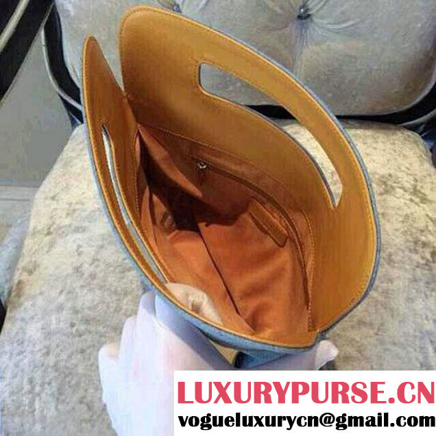 Chanel Canvas Clutch Bag Blue/Apricot with Front Pocket Spring 2015