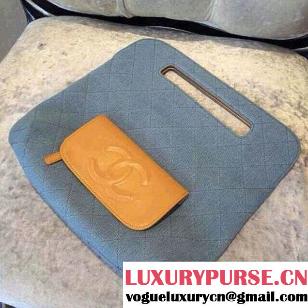 Chanel Canvas Clutch Bag Blue/Apricot with Front Pocket Spring 2015