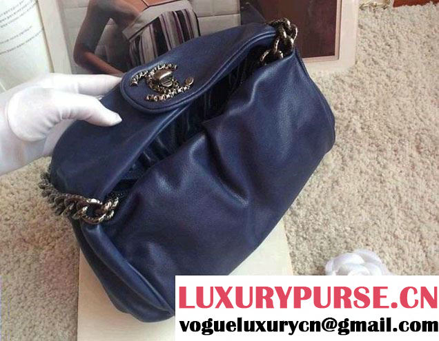 Chanel Clutch Tote Bag Blue with Embellished Hardware 2015