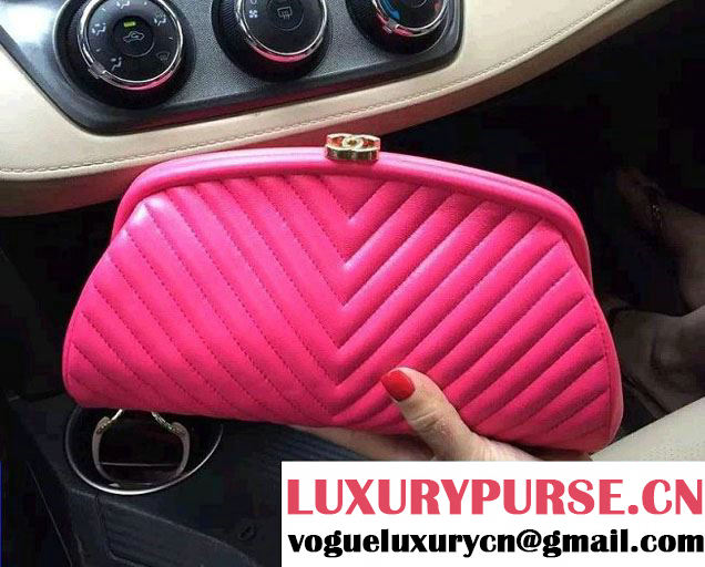 Chanel Lambskin Chevron Timeless Clutch Bag Fuchsia 2015