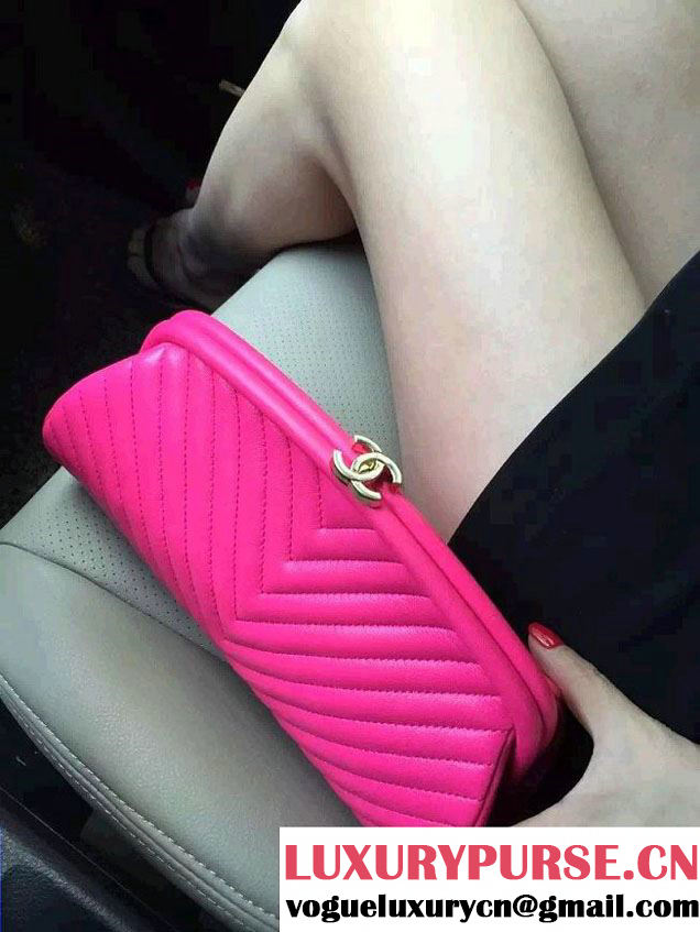 Chanel Lambskin Chevron Timeless Clutch Bag Fuchsia 2015