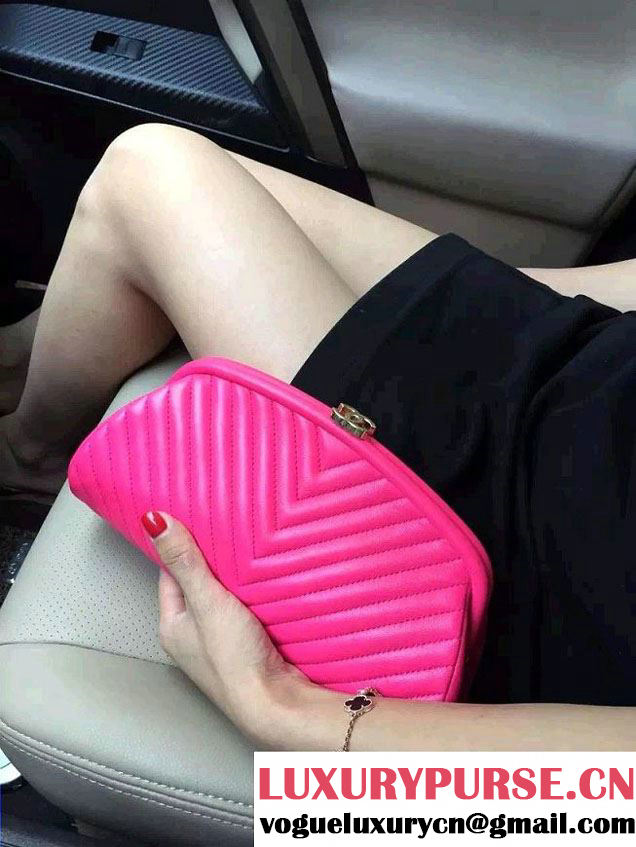 Chanel Lambskin Chevron Timeless Clutch Bag Fuchsia 2015