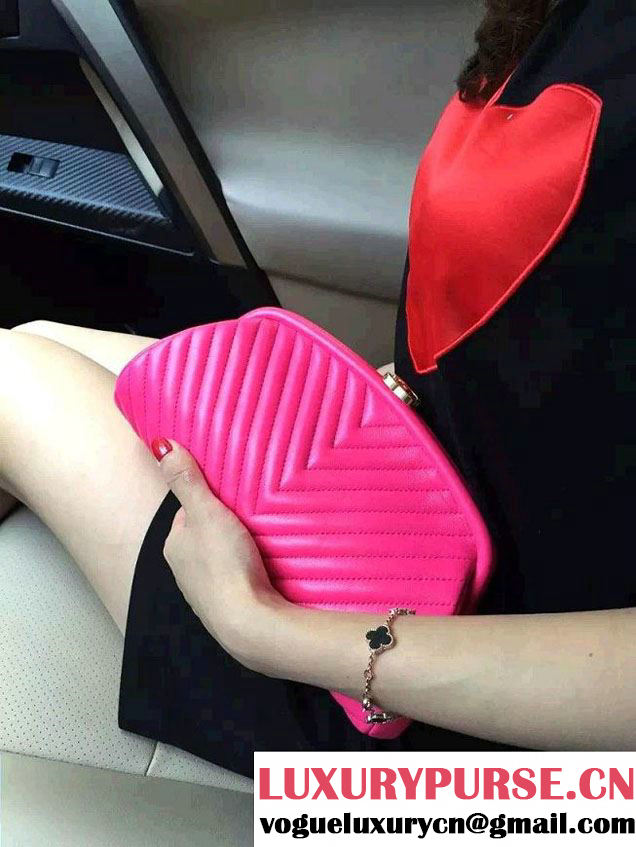 Chanel Lambskin Chevron Timeless Clutch Bag Fuchsia 2015
