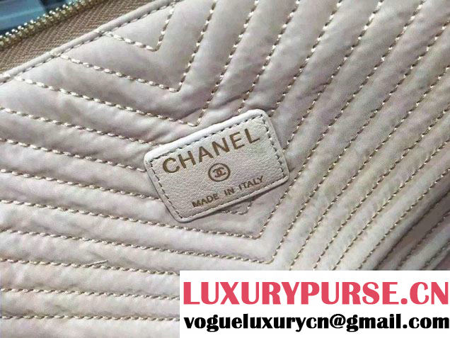 Chanel Boy Metallic Calfskin Chevron Clutch Bag Beige 2015