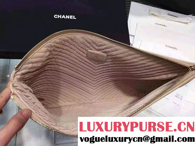 Chanel Boy Metallic Calfskin Chevron Clutch Bag Beige 2015