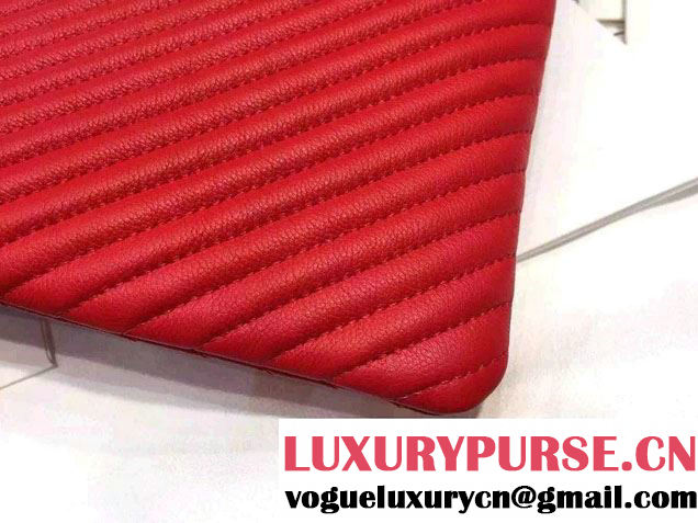 Chanel Boy Metallic Calfskin Chevron Clutch Bag Red 2015