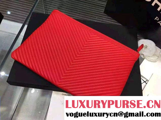 Chanel Boy Metallic Calfskin Chevron Clutch Bag Red 2015