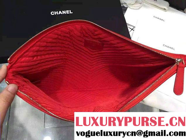 Chanel Boy Metallic Calfskin Chevron Clutch Bag Red 2015