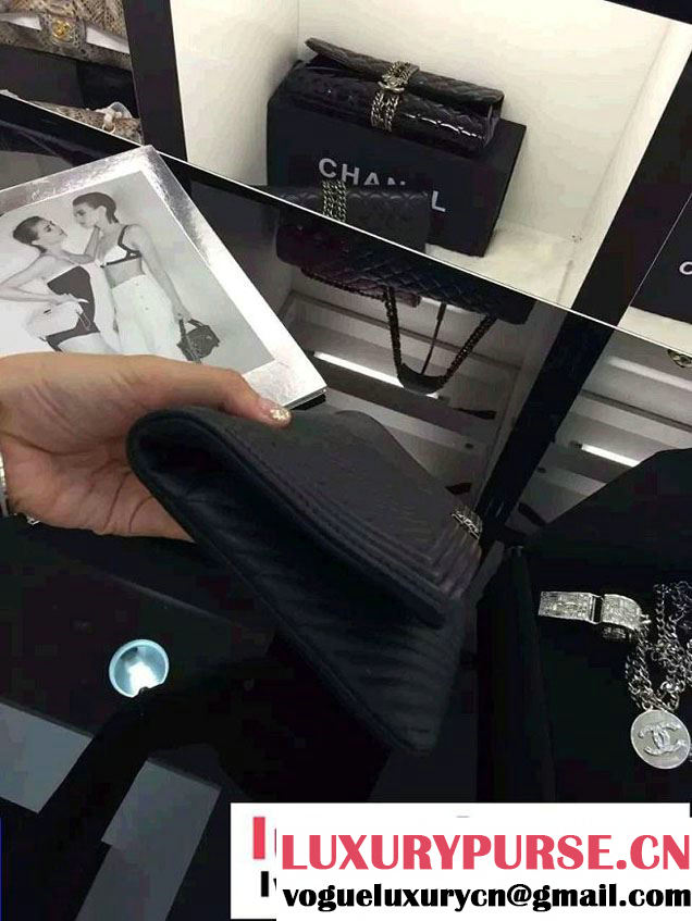 Chanel Boy Metallic Calfskin Chevron Folded Large Case Bag A80494 Black 2015