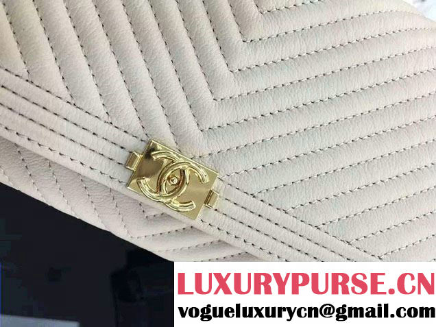 Chanel Boy Metallic Calfskin Chevron Folded Large Case Bag A80494 Beige 2015