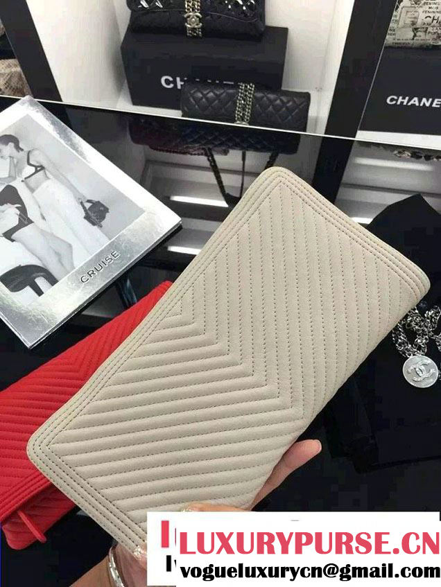 Chanel Boy Metallic Calfskin Chevron Folded Large Case Bag A80494 Beige 2015