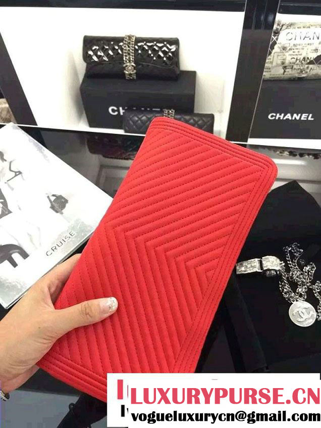 Chanel Boy Metallic Calfskin Chevron Folded Large Case Bag A80494 Red 2015