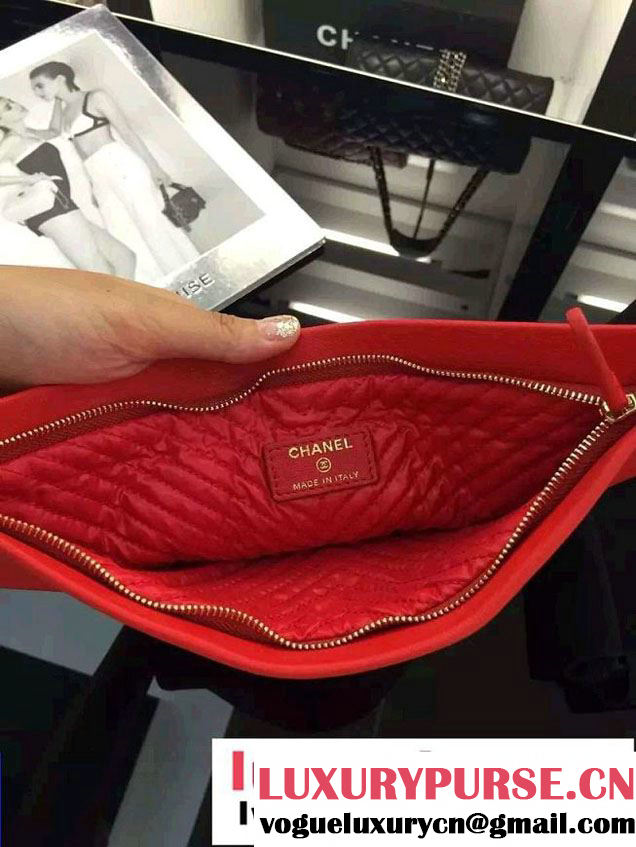 Chanel Boy Metallic Calfskin Chevron Folded Large Case Bag A80494 Red 2015