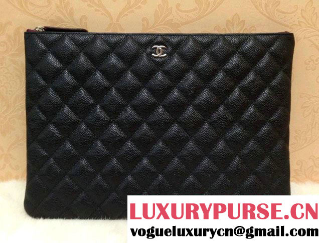 Chanel Caviar Leather Ipad Clutch Case Bag Black A69252