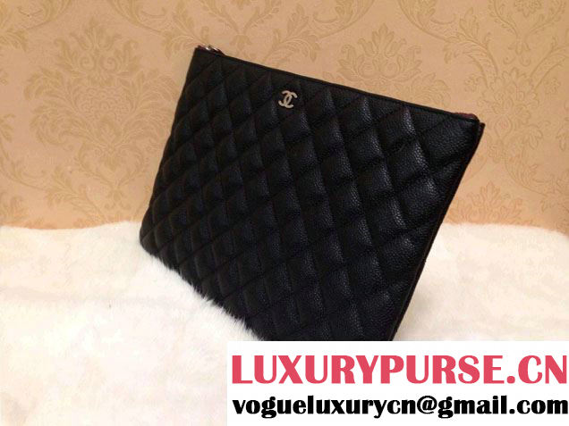 Chanel Caviar Leather Ipad Clutch Case Bag Black A69252