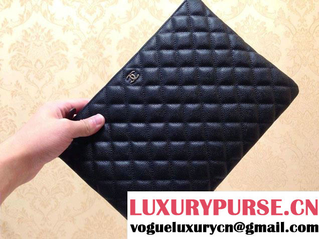 Chanel Caviar Leather Ipad Clutch Case Bag Black A69252