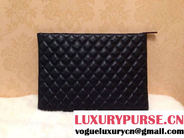 Chanel Caviar Leather Ipad Clutch Case Large Bag Black A69252