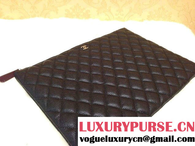 Chanel Caviar Leather Ipad Clutch Case Large Bag Black A69252