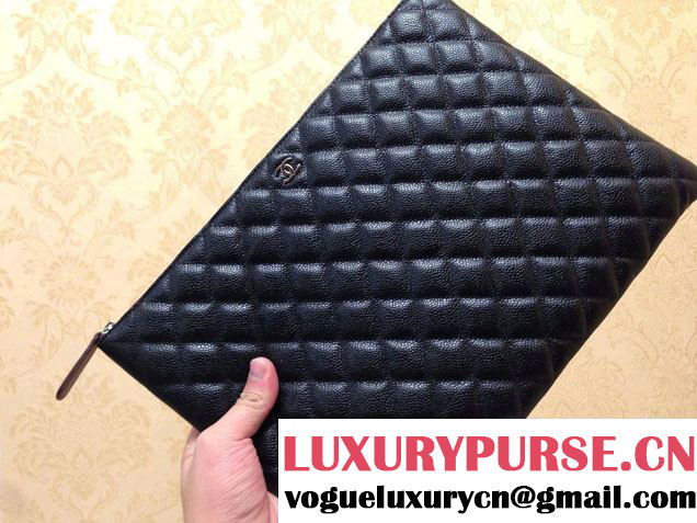 Chanel Caviar Leather Ipad Clutch Case Large Bag Black A69252