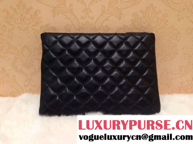 Chanel Lambksin Leather Ipad Clutch Case Small Bag Black A69252