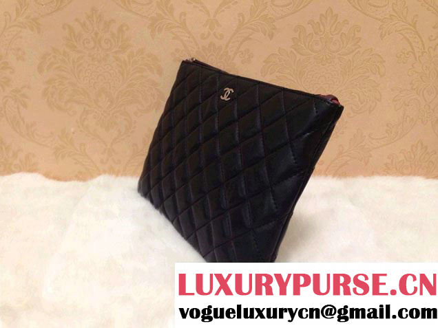 Chanel Lambksin Leather Ipad Clutch Case Small Bag Black A69252