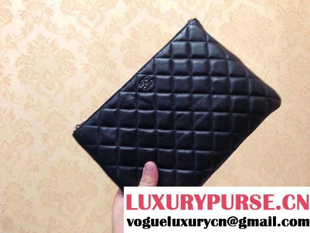 Chanel Lambksin Leather Ipad Clutch Case Small Bag Black A69252