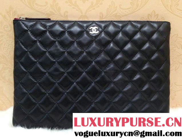 Chanel Lambskin Leather Ipad Clutch Case Medium Bag Black A69252