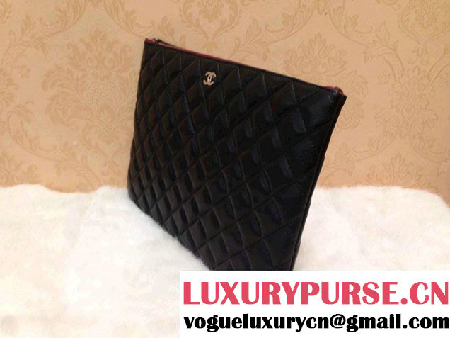 Chanel Lambskin Leather Ipad Clutch Case Medium Bag Black A69252